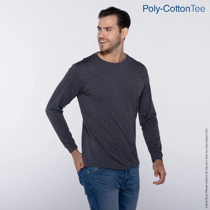 Polera Cuello Redondo Manga Larga para Caballero · 50% Algodón 50% Poliéster