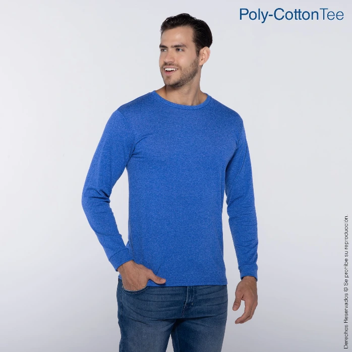 Polera Cuello Redondo Manga Larga para Caballero · 50% Algodón 50% Poliéster