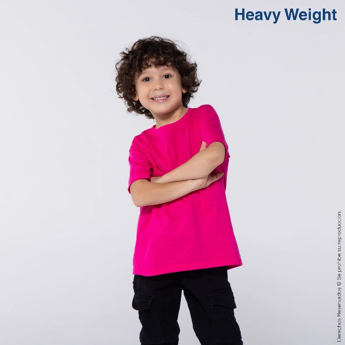 Polera Peso Completo Cuello Redondo Manga Corta Unisex para Niño · 100% Algodón