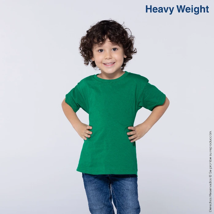 Polera Peso Completo Cuello Redondo Manga Corta Unisex para Niño · 100% Algodón