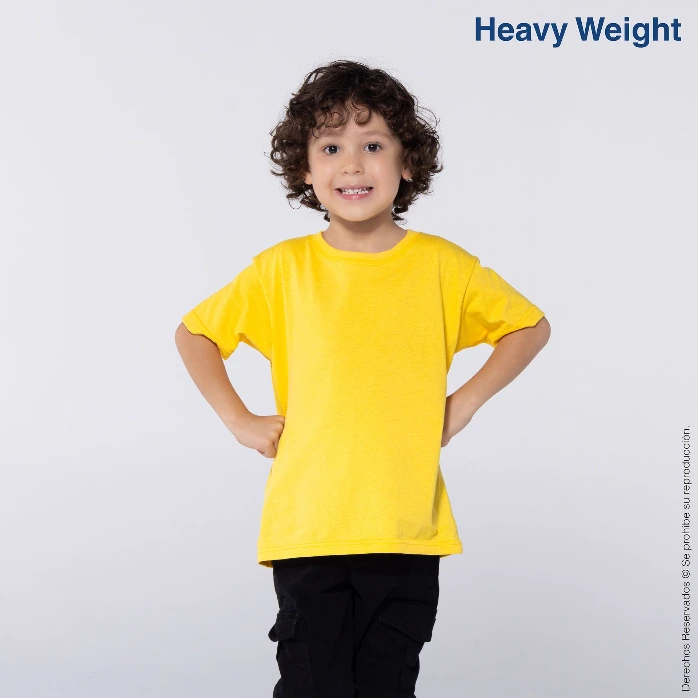 Polera Peso Completo Cuello Redondo Manga Corta Unisex para Niño · 100% Algodón