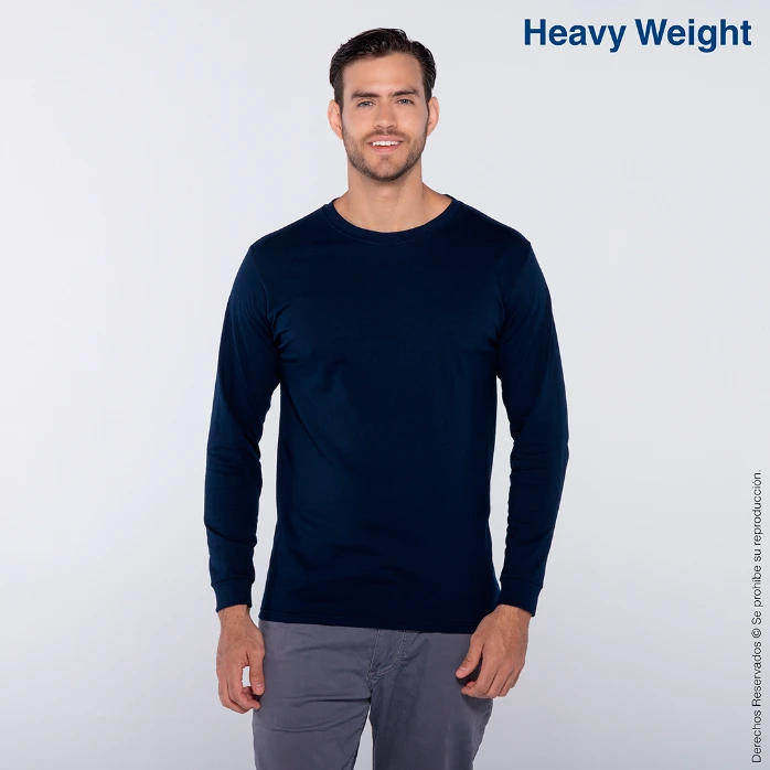 Polera Peso Completo Cuello Redondo Manga Larga para Caballero · 100% Algodón