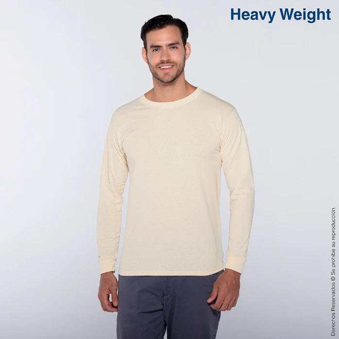 Polera Peso Completo Cuello Redondo Manga Larga para Caballero · 100% Algodón
