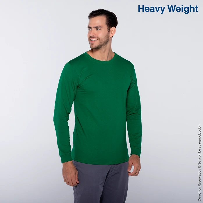 Polera Peso Completo Cuello Redondo Manga Larga para Caballero · 100% Algodón