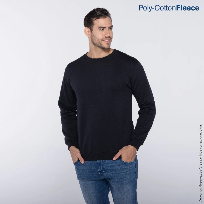 [C0700P04150C] Polerón Cuello Redondo Manga Larga para Caballero · 50% Algodón 50% Poliéster (Negro, S)