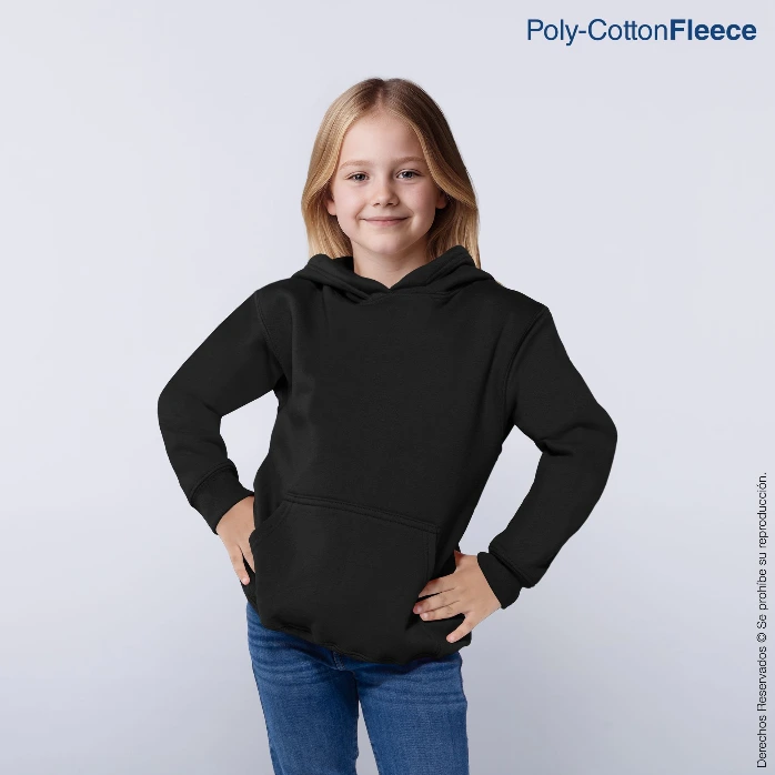 [N0701P04150C] Polerón con Capucha y Cangurera Infantil · 50% Algodón 50% Poliéster (Negro, S)