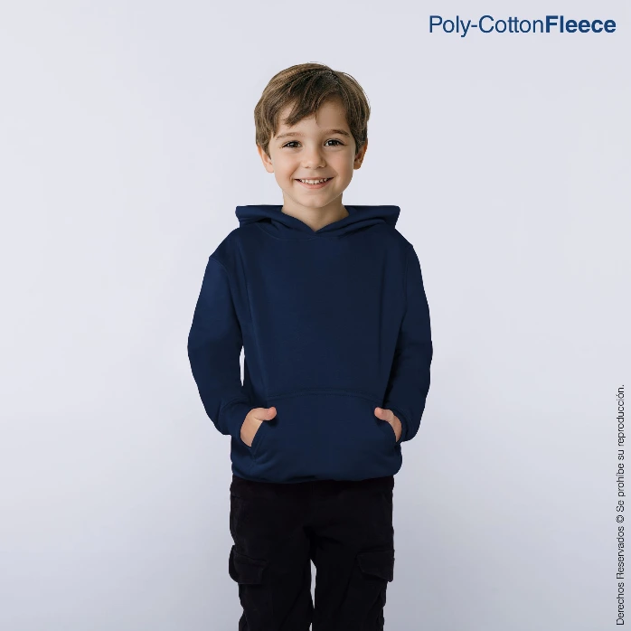 Polerón con Capucha y Cangurera Infantil · 50% Algodón 50% Poliéster