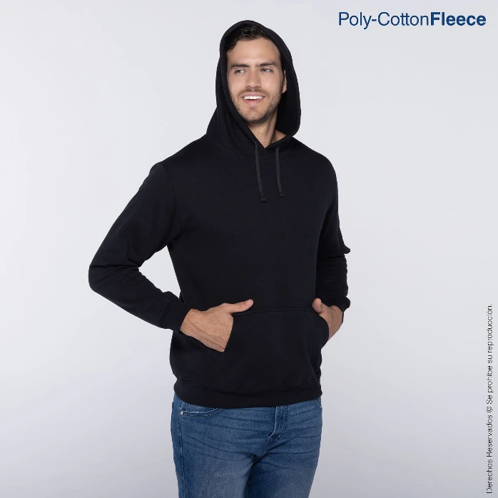 [C0701P04150C] Polerón con Capucha y Cangurera para Adultos · 50% Algodón 50% Poliéster (Negro, S)