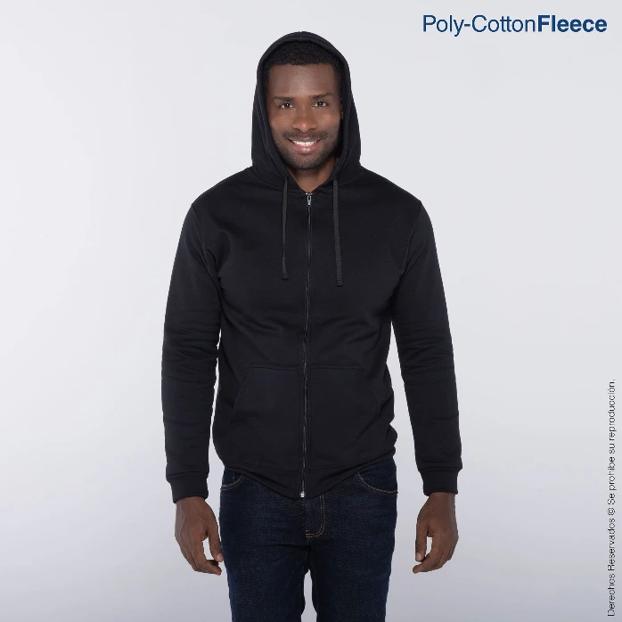 [C0702P04150C] Polerón con Capucha, Cangurera y Cierre para Adultos · 50% Algodón 50% Poliéster (Negro, S)