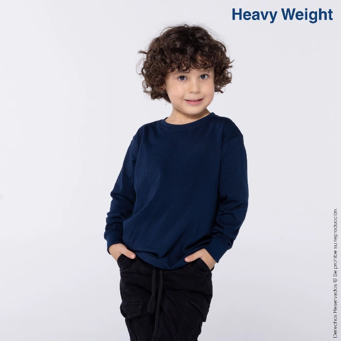 Polera Peso Completo Cuello Redondo Manga Larga Unisex para Niños · 100% Algodó