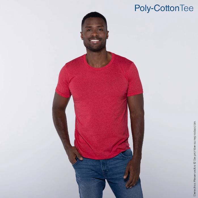 [C0250P24130C] Polera Cuello Redondo Manga Corta para Caballero · 50% Algodón 50% Poliéster (Rojo Jaspe, S)